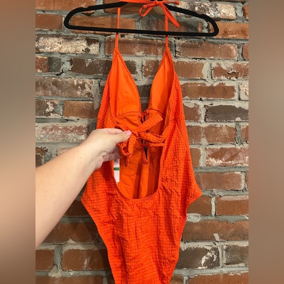Lucky Brand Orange Textured One Piece Halter Size Large - Picture 8 of 12
